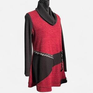 NorthStyle knit long red and black sweater with turtleneck